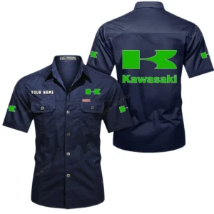 Kawasaki Short Sleeved Shirt, All Over Print Button Shirt CAR444052625812 - Dark Blue