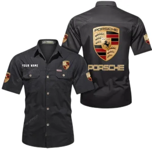 Porsche Short Sleeved Shirt, All Over Print Button Shirt CAR444052625813 - Black