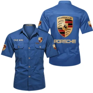 Porsche Short Sleeved Shirt, All Over Print Button Shirt CAR444052625813 - Cowboy Blue