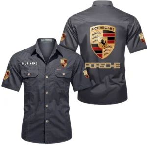 Porsche Short Sleeved Shirt, All Over Print Button Shirt CAR444052625813 - Gray