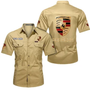 Porsche Short Sleeved Shirt, All Over Print Button Shirt CAR444052625813 - Khaki