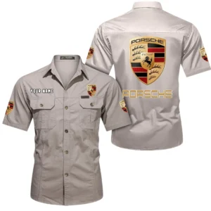Porsche Short Sleeved Shirt, All Over Print Button Shirt CAR444052625813 - Beige
