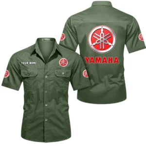 Yamaha Short Sleeved Shirt, All Over Print Button Shirt CAR444052625814 - Army Green