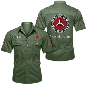 Mercedes Benz Short Sleeved Shirt, All Over Print Button Shirt CAR444052625815 - Army Green