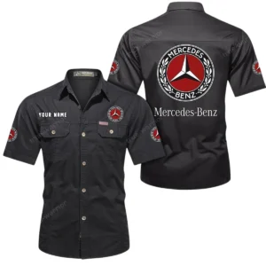 Mercedes Benz Short Sleeved Shirt, All Over Print Button Shirt CAR444052625815 - Black