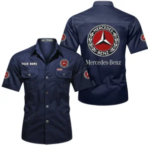 Mercedes Benz Short Sleeved Shirt, All Over Print Button Shirt CAR444052625815 - Dark Blue
