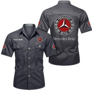 Mercedes Benz Short Sleeved Shirt, All Over Print Button Shirt CAR444052625815 - Gray