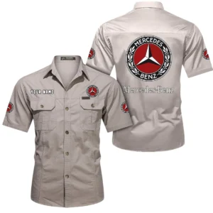 Mercedes Benz Short Sleeved Shirt, All Over Print Button Shirt CAR444052625815 - Beige