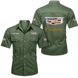 Cadillac Short Sleeved Shirt, All Over Print Button Shirt CAR444052625816 - Army Green