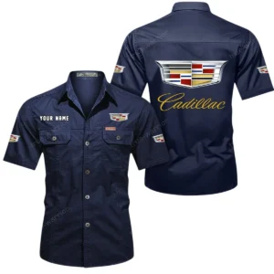 Cadillac Short Sleeved Shirt, All Over Print Button Shirt CAR444052625816 - Dark Blue