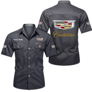 Cadillac Short Sleeved Shirt, All Over Print Button Shirt CAR444052625816 - Gray