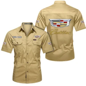 Cadillac Short Sleeved Shirt, All Over Print Button Shirt CAR444052625816 - Khaki