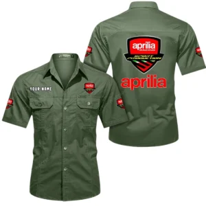 Aprilia Short Sleeved Shirt, All Over Print Button Shirt CAR444052625817 - Army Green