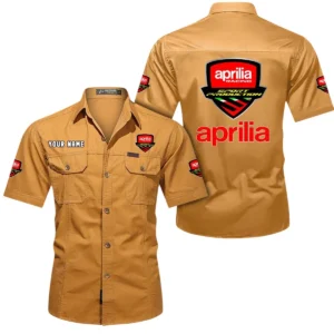 Aprilia Short Sleeved Shirt, All Over Print Button Shirt CAR444052625817 - Turmeric