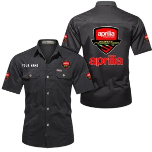 Aprilia Short Sleeved Shirt, All Over Print Button Shirt CAR444052625817 - Black