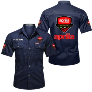 Aprilia Short Sleeved Shirt, All Over Print Button Shirt CAR444052625817 - Dark Blue