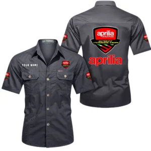 Aprilia Short Sleeved Shirt, All Over Print Button Shirt CAR444052625817 - Gray
