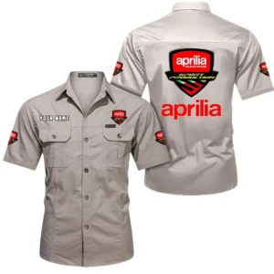 Aprilia Short Sleeved Shirt, All Over Print Button Shirt CAR444052625817 - Beige