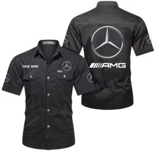 Mercedes AMG Short Sleeved Shirt, All Over Print Button Shirt CAR444052625818 - Black
