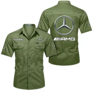 Mercedes AMG Short Sleeved Shirt, All Over Print Button Shirt CAR444052625818 - Fruit Green