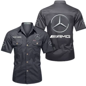 Mercedes AMG Short Sleeved Shirt, All Over Print Button Shirt CAR444052625818 - Gray
