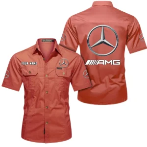 Mercedes AMG Short Sleeved Shirt, All Over Print Button Shirt CAR444052625818 - Red