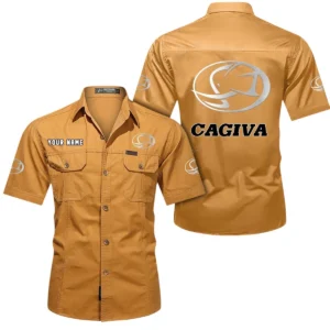 Cagiva Motorcycles Short Sleeved Shirt, All Over Print Button Shirt CAR444052625819 - Turmeric