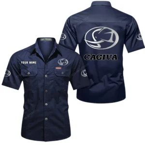 Cagiva Motorcycles Short Sleeved Shirt, All Over Print Button Shirt CAR444052625819 - Dark Blue