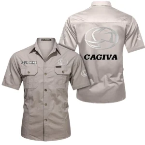 Cagiva Motorcycles Short Sleeved Shirt, All Over Print Button Shirt CAR444052625819 - Beige