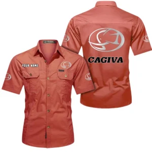 Cagiva Motorcycles Short Sleeved Shirt, All Over Print Button Shirt CAR444052625819 - Red