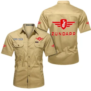 Zundapp Short Sleeved Shirt, All Over Print Button Shirt CAR444052625821 - Khaki