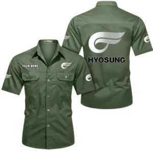 Hyosung Motorcyles Short Sleeved Shirt, All Over Print Button Shirt CAR444052625822 - Army Green