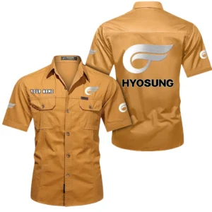Hyosung Motorcyles Short Sleeved Shirt, All Over Print Button Shirt CAR444052625822 - Turmeric