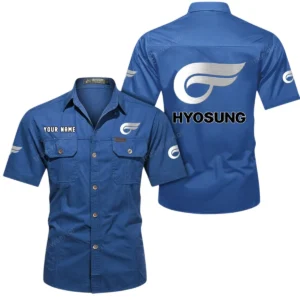 Hyosung Motorcyles Short Sleeved Shirt, All Over Print Button Shirt CAR444052625822 - Cowboy Blue