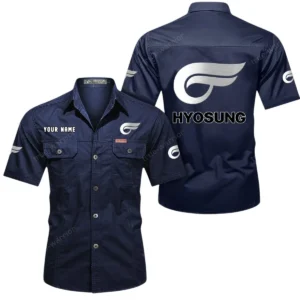 Hyosung Motorcyles Short Sleeved Shirt, All Over Print Button Shirt CAR444052625822 - Dark Blue