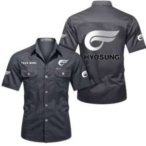 Hyosung Motorcyles Short Sleeved Shirt, All Over Print Button Shirt CAR444052625822 - Gray