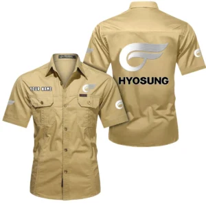 Hyosung Motorcyles Short Sleeved Shirt, All Over Print Button Shirt CAR444052625822 - Khaki