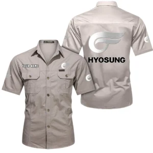 Hyosung Motorcyles Short Sleeved Shirt, All Over Print Button Shirt CAR444052625822 - Beige