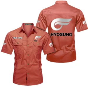 Hyosung Motorcyles Short Sleeved Shirt, All Over Print Button Shirt CAR444052625822 - Red