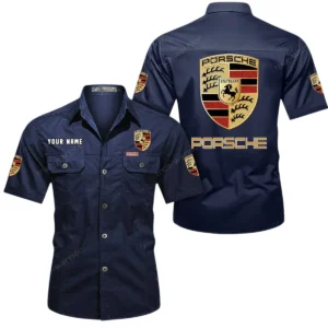Porsche Short Sleeved Shirt, All Over Print Button Shirt CAR444052625823 - Dark Blue