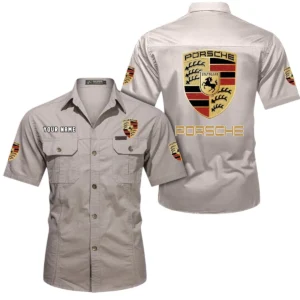 Porsche Short Sleeved Shirt, All Over Print Button Shirt CAR444052625823 - Beige