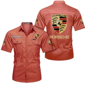 Porsche Short Sleeved Shirt, All Over Print Button Shirt CAR444052625823 - Red
