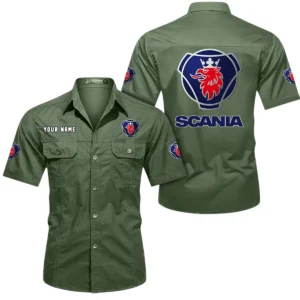 Scania Short Sleeved Shirt, All Over Print Button Shirt CAR444052625824 - Army Green