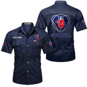 Scania Short Sleeved Shirt, All Over Print Button Shirt CAR444052625824 - Dark Blue