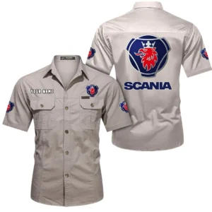 Scania Short Sleeved Shirt, All Over Print Button Shirt CAR444052625824 - Beige