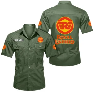 Royal Enfield Short Sleeved Shirt, All Over Print Button Shirt CAR444052625825 - Army Green