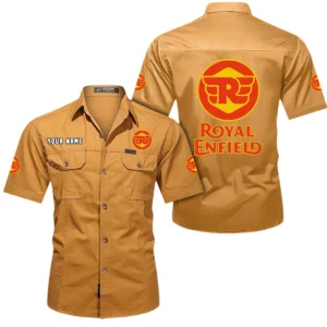 Royal Enfield Short Sleeved Shirt, All Over Print Button Shirt CAR444052625825 - Turmeric