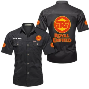 Royal Enfield Short Sleeved Shirt, All Over Print Button Shirt CAR444052625825 - Black