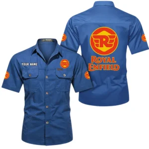 Royal Enfield Short Sleeved Shirt, All Over Print Button Shirt CAR444052625825 - Cowboy Blue