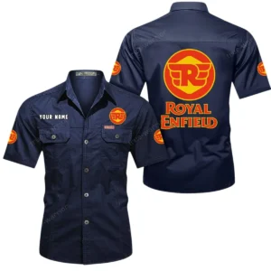 Royal Enfield Short Sleeved Shirt, All Over Print Button Shirt CAR444052625825 - Dark Blue